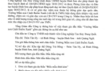 Thông báo về việc tham gia đấu thầu trường mầm non thuộc DQS