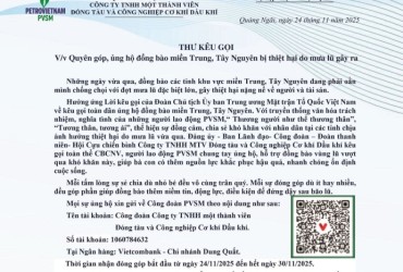 PVSM kêu gọi quyên góp, ủng hộ đồng bào miền Trung, Tây Nguyên bị thiệt hại do mưa lũ gây ra